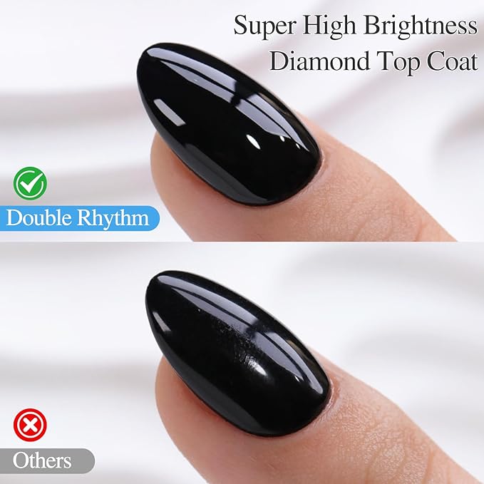 Double Rhythm 0.5Oz No Wipe Clear Gel Top Coat Base Coat Hema and Tpo Free 2 Pcs 15ML Gel Polish Soak Off Manicure DIY Home Salon (Top Coat Base Coat)