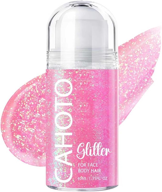 Flamingo Rolling Glitter for Face Body & Hair, Sparkling Holographic Chunky Shimmer, Roll-on Sequins for Singer Concert Rave Festival Halloween Party Carnival, 1.35fl.oz