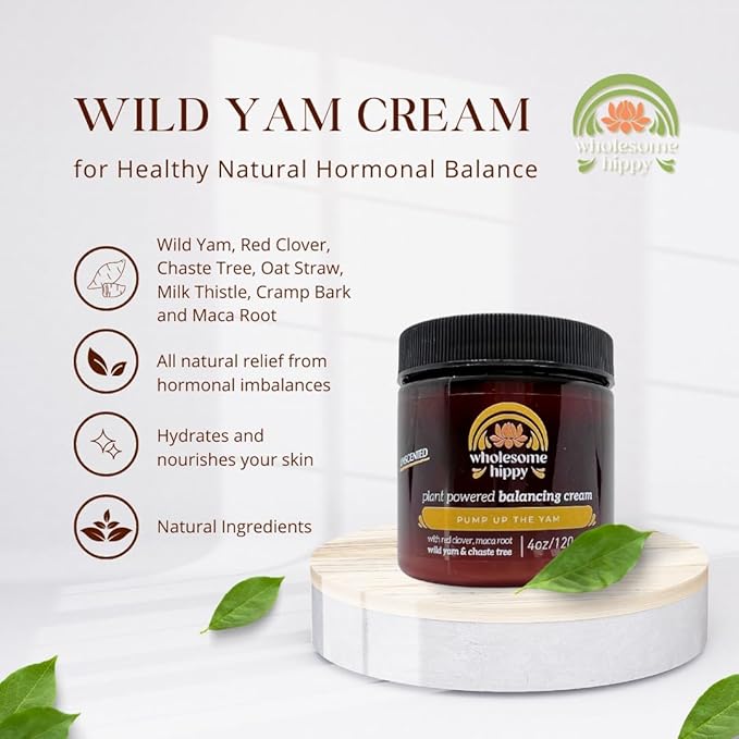 Wholesome Hippy Wild Yam Cream for Hormone Balance Support Body Cream with Maca, Chaste Tree, Milk Thistle & Shea – Moisturizing Botanical Balm for Women & Men – 4oz - Fresh Scent