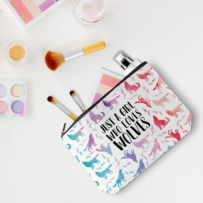 Jealance Cute Watercolor Wolf Makeup Bag Wolf Gifts Cosmetic Travel Bag Wolfs Party Favors Stuff Decor for Wolf Lovers Breeder Women Girls Sister Best Friend Funny Skincare Bags for Christmas Birthday