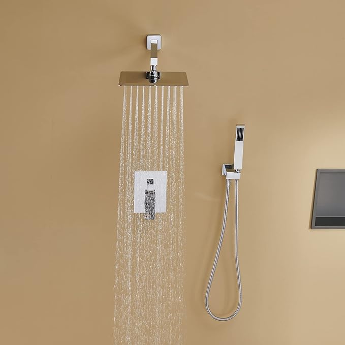 Artiqua Shower System 10 Inches Rain Shower Combo Set Chrome Wall Mount Faucet Bathroom Faucets with Rainfall Shower Head and Hand Shower
