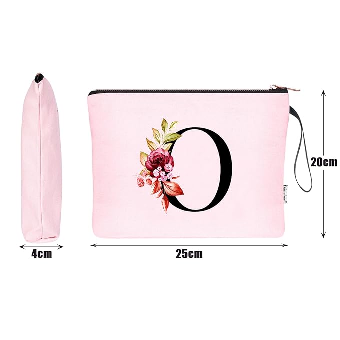 Vavabox A-Z Personalized Makeup Bag, Birthday Gifts for Women Mom, Gifts for Best Friend, Bride Bridesmaid Cosmetic bag (O, Pink)