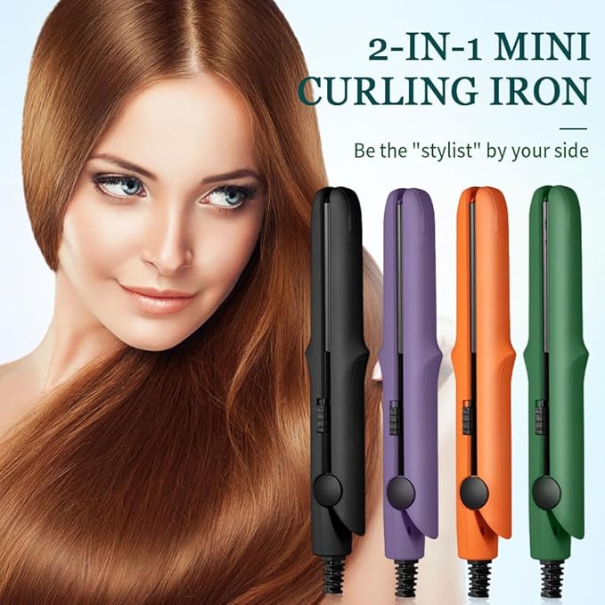 Mini Dual Purpose Curling Iron, 2026 New 2 in 1 Mini Curling Wand & Flat Iron Hair Straightener, Portable Travel Curling Wand for Women Short Hair, Hair Straightener for All Hair Types (Purple)