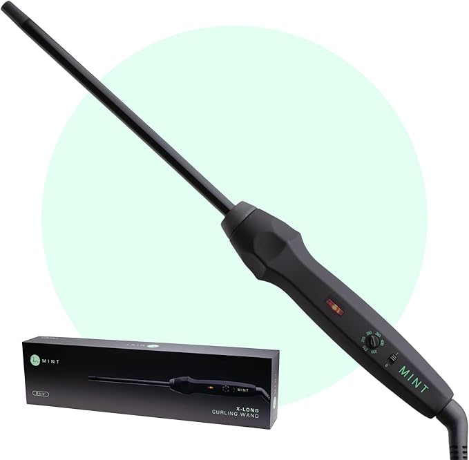 MINT Professional Clamp-Free Curling Wand 3/8 Inch for Long Hair | Extra Long Curl Wand 4-Heater Ionic Ceramic Tourmaline Barrel | Best Curling Wands | Adjustable 230-430°F | Worldwide Dual Voltage