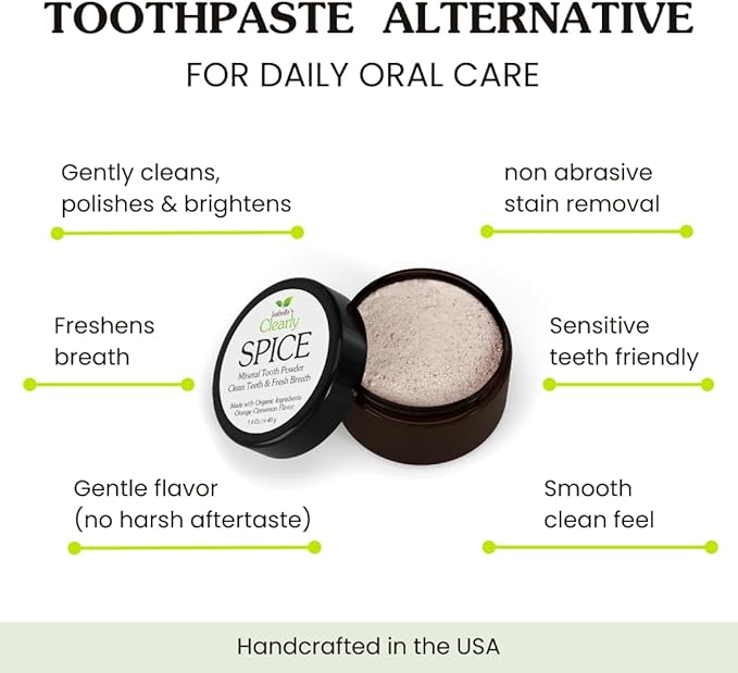Isabella’s Clearly Spice Remineralizing Tooth Powder | Teeth Whitening Natural Toothpaste Fluoride Free for Adults, Kids, Sensitive Teeth & Gums | Xylitol, Baking Soda, Clay, Calcium, Cinnamon, Clove