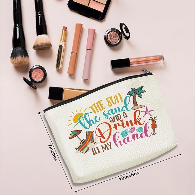 Funny Beach Gifts for Women Cosmetic Bag Vacation Beach Themed Gifts for Sister Bestie Her Lover Makeup Bag Girls Trip Gifts Travel Stuff Necessities Birthday Christmas Friendship