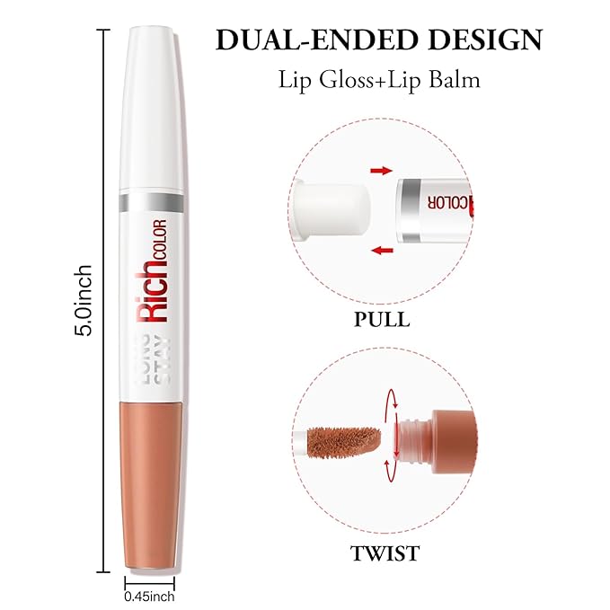 Double Head Lipstick & Moisturizing Lip Balm, 2-in-1 Moisturizing