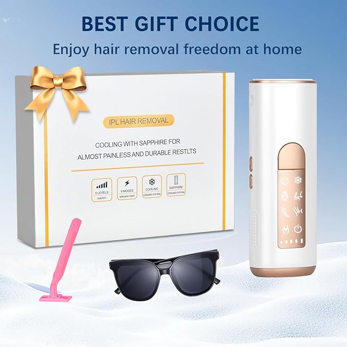 IPL Laser Hair Removal for Women and Men with 5℃ Sapphire Ice-Cooling, Nearly Painless & Long-Lasting Results Hair Removal Device,5 Levels & 2 Modes, 98% Hair Reduction for Fast Full Body From Home