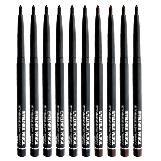 10PCS Black Automatic Waterproof Inner Eyeliner, Eyeshadow & Eyebrow Pencil – Multi-Use Cream Pen for Liner, Shadow & Brows,Matte Quick Dry Eye Pencils, Smudge Proof, Delineador de ojos