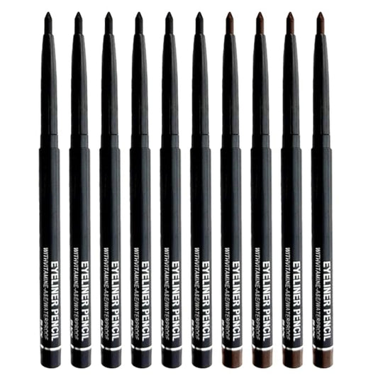 10PCS Automatic Waterproof Inner Eyeliner, Eyeshadow & Eyebrow Pencil – Multi-Use Cream Pen for Liner, Shadow & Brows,,Matte Quick Dry Eye Pencils, Smudge Proof, Delineador de ojos (6*Black+4*Brown)