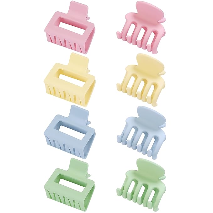 Medium Hair Clips Combination 2 Styles Small Claw Clips for Thin Hair 8 Pcs Matte Non-slip Rectangle Jaw Clips Square Hair Accessories for Women and Girls (Colorful)