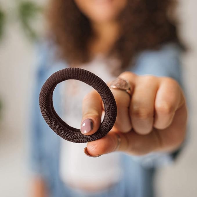 Burlybands Large Hair Ties for Thick, Heavy or Curly Hair - Non-Slip, Non-Damage, Seamless Women's Ponytail Scrunchies - Brown, 3 Pcs