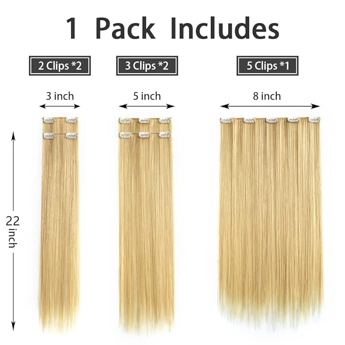Blonde Clip in Extension Straight 22" Long Synthetic Thick Clips on Hair Piece for Women 5PCS Black Curly Wavy 18" Cheap Brown Red White Soft Natural Full Head Weddings Party Daily Use 5 Oz