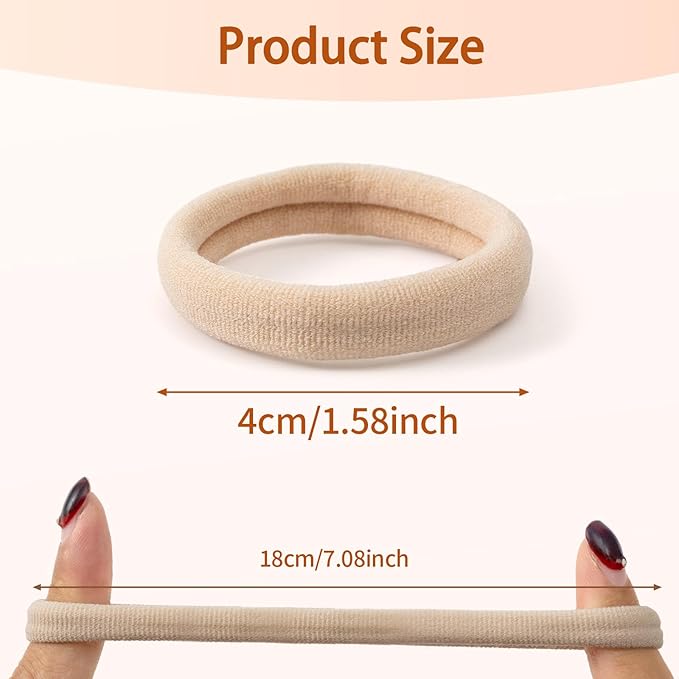 Bessrung 100 PCS Seamless Nylon Hair Ties, No Damage Elastics Hair Ties for Women Girls, Soft Stretchy Ponytail Holders for Thin Thick Hair, Snag-Free Hair Bands Valentine's Day Gift(Beige Color)