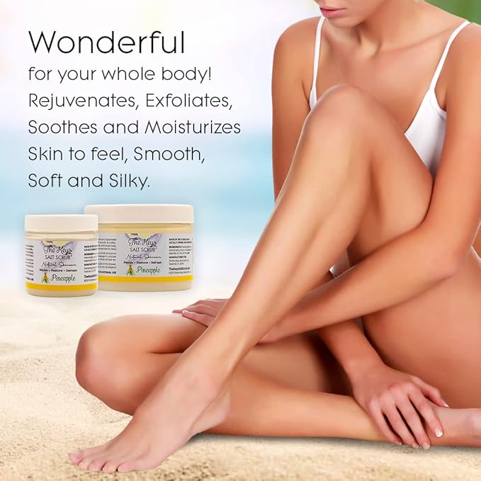 The Keys Salt Scrub -Sea Salt Scrub - Exfoliating Body Scrub with Wooden Spoon - Moisturizing Exfoliator for Hands, Foot, Bath, (3.4 Ounce (Pack of 1), Pineapple)
