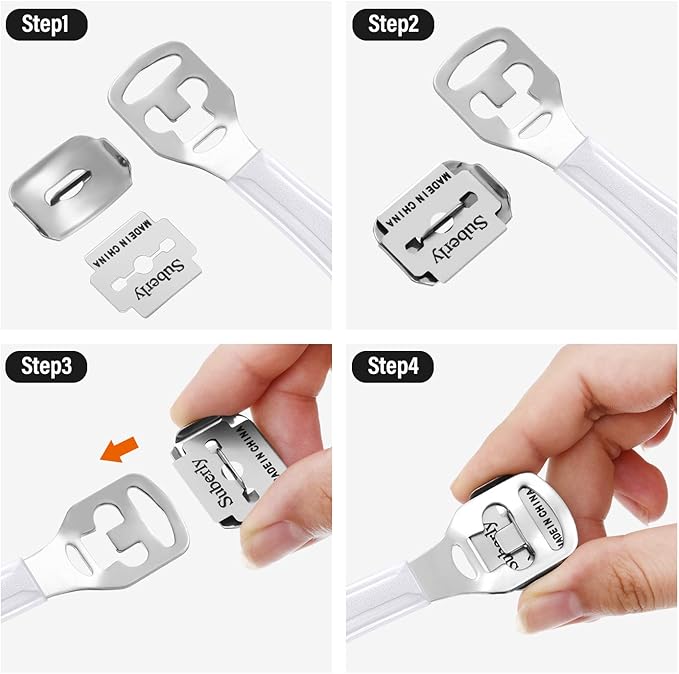 52 Pieces Callus Shaver Set, 50 Replacement Slices Blades 1 Stainless Steel Callus Shaver and 1 Foot File Head Foot Care Tools Hard Dry Skin Remover for Hand Feet