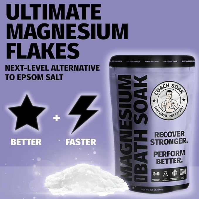 Coach Soak Recovery Bath Soak - Epsom Salts & Magnesium Flakes with Magnesium Chloride, Dead Sea Salt & Coconut Oil for Muscles - 9 lb (3 Pack) - Lavender