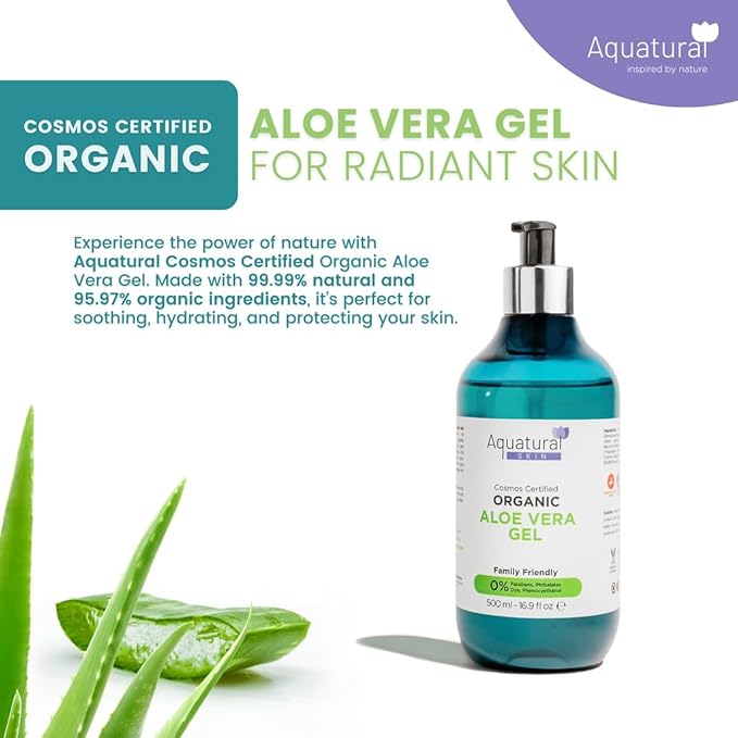 Aquatural Organic Aloe Vera Liquid for Face & Body - Aloevera for Sunburn, Dry Skin - Paraben Free & Dye Free - Natural Moisturizer for Babies & Adults - Moisturizing Aloe Liquid (16.9 fl oz)