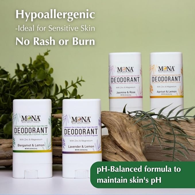 MONA TRAVEL SIZE All Natural Deodorant for Women & Men | Aluminum & Baking Soda Free Mini Deodorant with Natural Fregrance | Vegan, Skin Safe (Travel 4-Pack VAR-2 (0.53 Oz each))