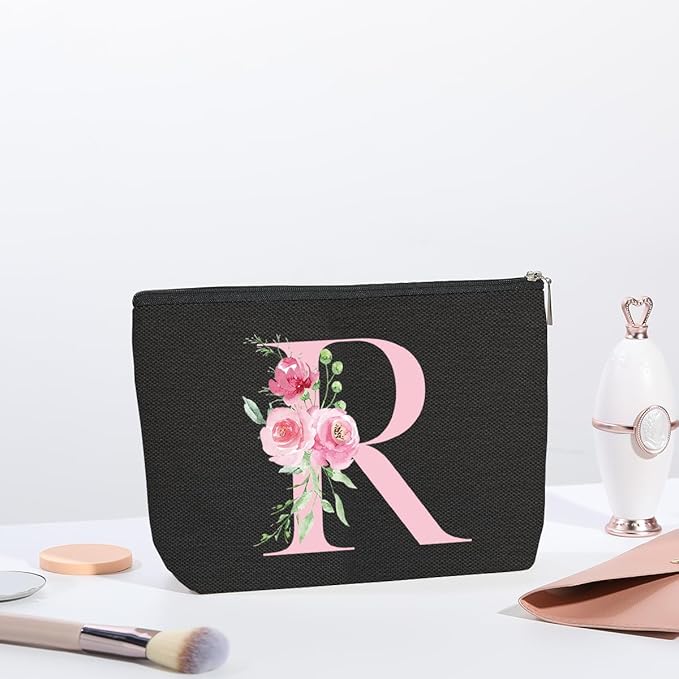 kdxpbpz A-Z Personalized Cosmetic Bag Monogrammed Makeup Bags Bridesmaid Gifts Custom Toiletry Pouch Gifts for Women Mom Best Friend Sister Bride Bridesmaid (R)