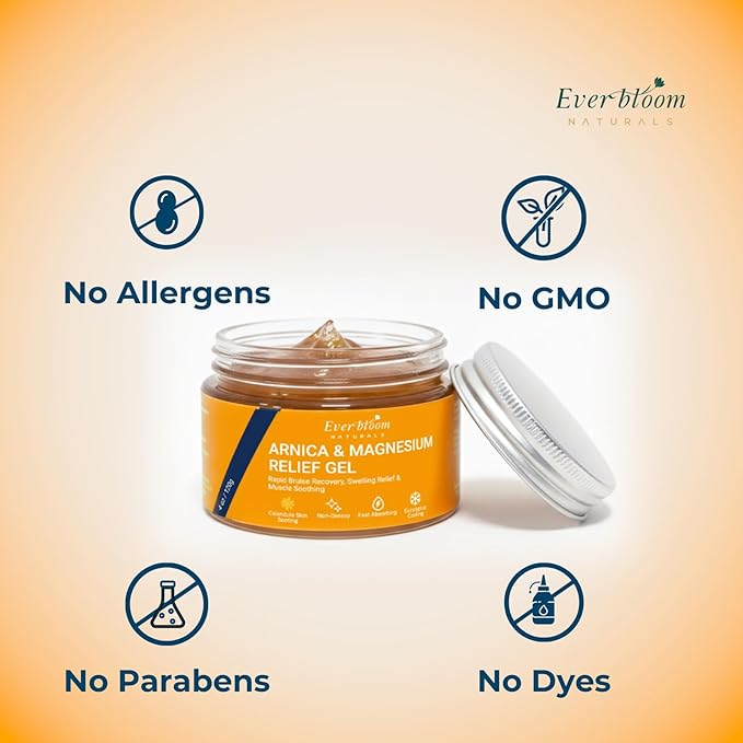 Arnica & Magnesium Calming Face Moisturizer Gel 4oz, Fast Recovery for Skin Bruising, Redness & Puffiness. Soothing Massage for Tension, Spasms & Thin Skin. With Emu Oil &E ucalyptus. Non-Greasy.
