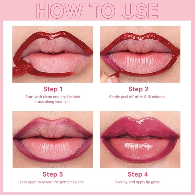 Peel Off Lip Liner & Gloss – Long-Lasting Smudge-Proof Rose Petal Pink Lip Tint & Lip Stain Liner with Hydrating High Shine Gloss for Defined, Fuller Rosy Lips – Waterproof Soft Glam Lip Makeup