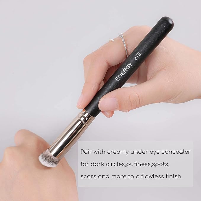 ENERGY Concealer Makeup Brush Set Professional Under Eye Make Up Brushes Perfect For Liquid Cream Powder Founation Blending Soft Vegan Angled Travel Cosmetics Applicator 2pcs
