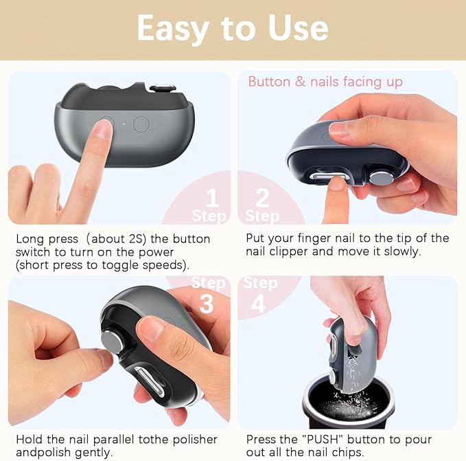 2 in-1 Electric Nail Clipper, Magnetic Cover, Type-C Rechargeable Nail Trimmer with LED Light & Nail Storage Box, for Children, Adults, and Seniors (Pink)