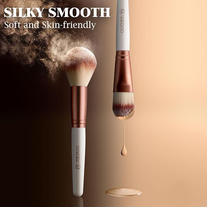 OMANIAC 20Pcs Makeup Brush Set Professional - Premium Synthetic Foundation Eyeshadow Blending Face Powder Brushes with Travel Case - Cruelty-Free Beauty Gift Kit for Beginners & Women (White)