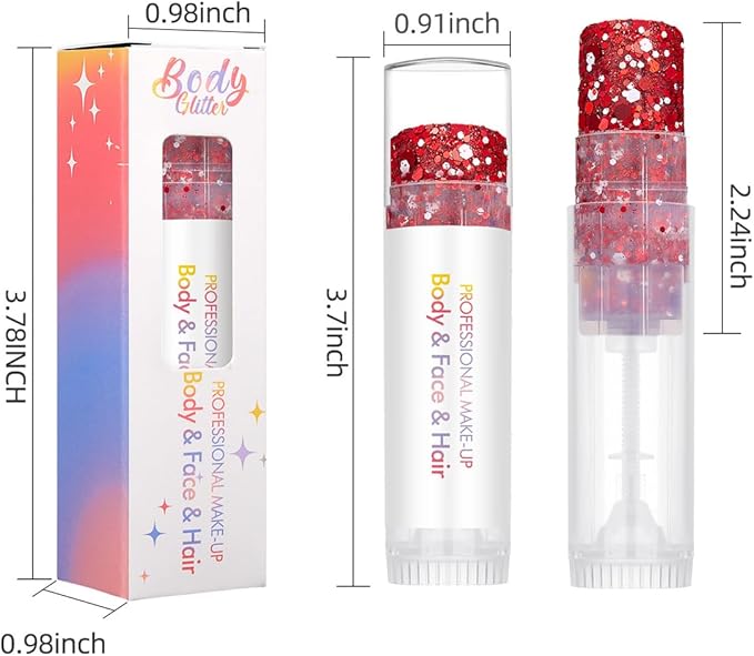 Body Glitter Stick for Face, Body & Hair - Red & Green Chunky Sparkle Glitter, 2 Pack | Long Lasting Party Makeup for Festival, Rave, Concert & Cosplay
