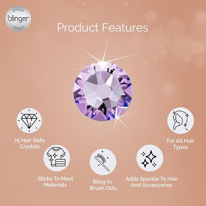 blinger® Shimmer Crystal Refill Pack – as seen on Shark Tank | 5 Discs – 75 Precision-Cut Glass Crystals | Hair-Safe Accessories | Styling Tool Not Included| Fairy Lilac 4 mm