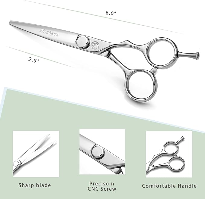 Hair Cutting Shears 6 Inch Professional Barber Scissors with Japanese 440C Stainless Steel and Razor-Sharp Convex Blades Hairdressing Hairstyling Haircutting Scissors for Salon and Home Use