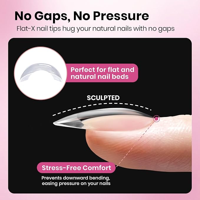 Beetles Gel Nail Tips Flat-X - Almond Short, 160pcs 16 Sizes, Pre-Etched Half Matte Full Cover Soft Acrylic False Nail Tips Clear Press on Easy DIY Extension Salon for Flat & Natural Nail Beds