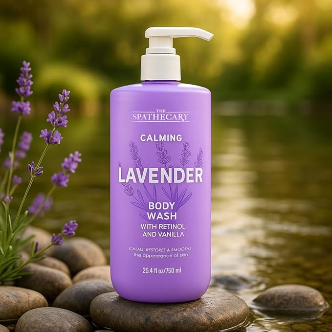 THE SPATHECARY Calming Lavender Body Wash – Relaxing Shower Gel with Natural Lavender Oil – Soothes & Softens Dry, Sensitive Skin – Paraben-Free, Sulfate-Free, Vegan Formula, 25.4oz