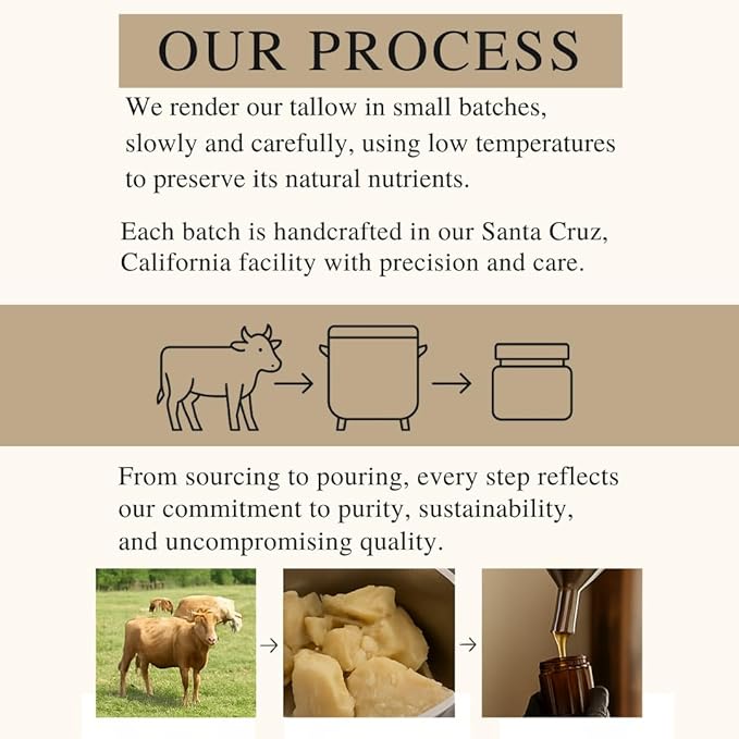 Untamed Organics Pure Tallow 100% Grass-Fed Grass-Finished Beef Tallow Balm For Skin Care - Full Body & Face Moisturizer For Sensitive Skin, Eczema - All-Purpose Pure Tallow Cream (Unscented) 2 oz