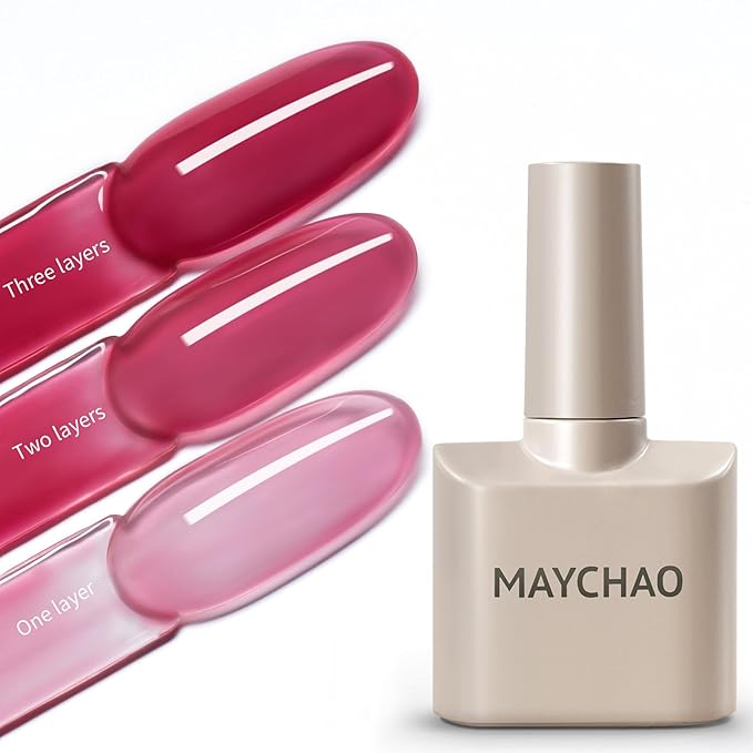 MAYCHAO 15ML Jelly Plum Gel Nail Polish 1Pc Transparent Plum Gel Polish Soak Off UV LED Translucent Nail Varnish Neutral Color for Nail Art Starter Manicure Salon DIY at Home, 0.5 OZ