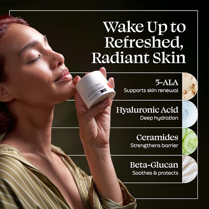 Kiyomi Skin Night Cream - Overnight Facial Cream with 5-ALA, Hyaluronic Acid, Ceramides and Shea Butter - Deep Hydration Over Night Moisturizer for Skin Regeneration - German Made - 1.7 Fl Oz