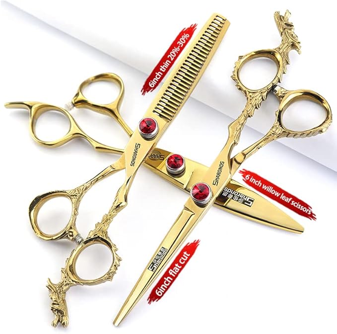 Sharonds 6/7 inch Professional Hair Cutting Scissors Set Hair Cutting Scissors Thinning Teeth Shears Set,Sliver Scissors,Barber,Salon,Hairdressing Scissors Kit,Japanese 440C Scissors (6-inch 3pc-B)