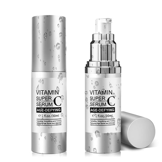 Super Vitamin C Serum 2 Pack, Anti-Aging Facial Serum with Vitamin C, Hyaluronic Acid, Vitamin E & Peptides, Hydrating Brightening Formula for Fine Lines, Wrinkles & Dark Spots