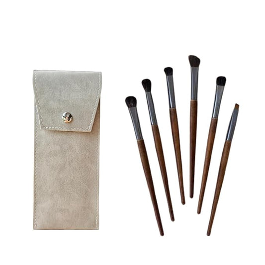 SHELWIN Eyeshadow Makeup Brushes Set with Case 6 PCS Soft Synthetic Hairs Eye Makeup Brushes for Blending Eyebrow Eyeliner Eyeshadow （Wood）