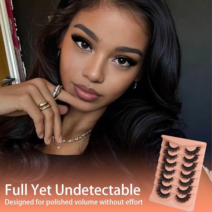 Kiromiro Mink Lashes False Eyelashes 18mm 3D Volume Cat Eye Lashes Faux Mink Eyelash Wispy Fake Eyelashes Thick Strips Lash Pack, 7 Pairs