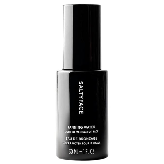 SALTYFACE - Tanning Water (Light to Medium) - Self Tanner for Face, Neck, Ears, Chest - No Color Transfer - Oil Free, Fragrance Free - Streak-Free, Non-Clogging - Vegan Skin Care - 1 FL OZ (30 ML)