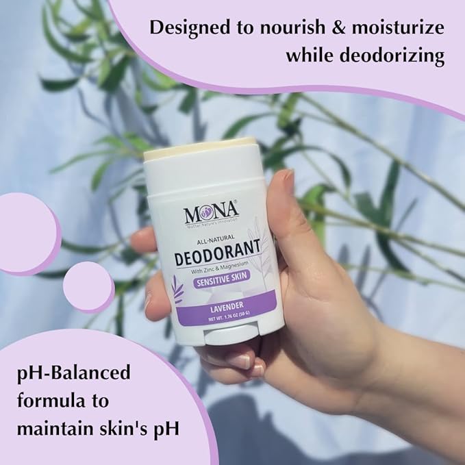 MONA BRANDS All Natural Deodorant For Women & Men | For Sensitive Skin | No Aluminum or Baking Soda | (LAVENDER 1.76 Oz)