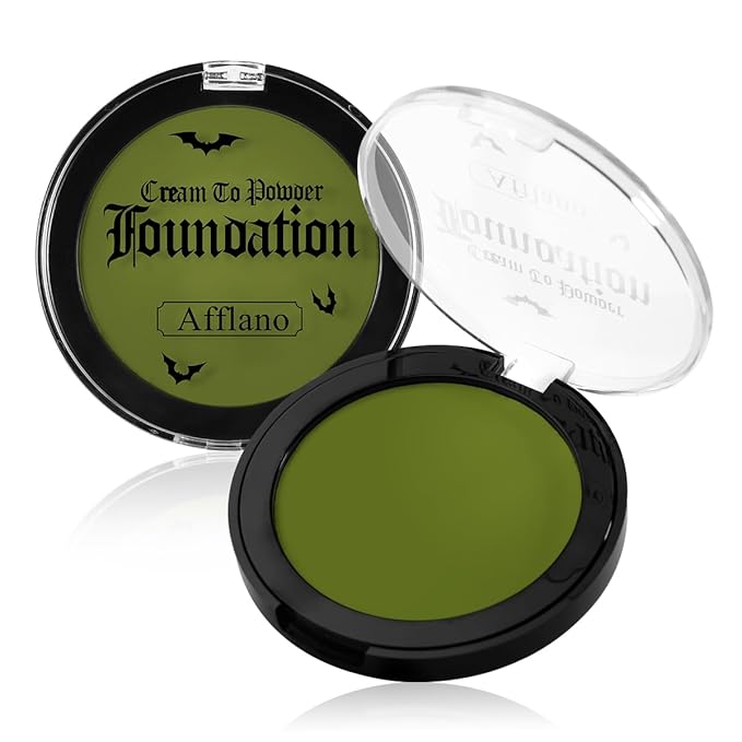 Green Face Paint Foundation Witch Wicked Makeup, Waterproof High Pigment Face Paint Concealer, Smooth Texture Greasepaint, Matte Goth Face Paint for Witch Costume Makeup Halloween St. Patrick's Day