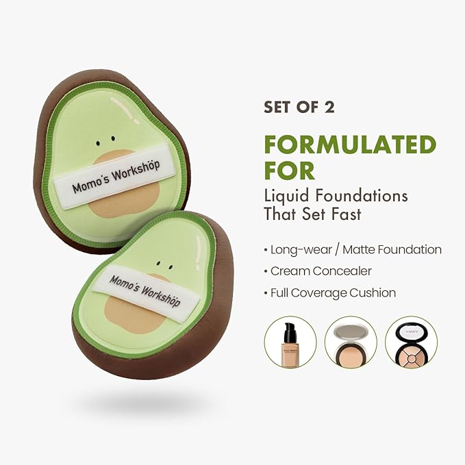 Momo's Workshop Makeup Sponge-Hydropolyurethane Foundation Sponge for Buildable Coverage, Dry&Wet Use with PU Leather Handle, Beauty Tool,2pcs With Storage Case