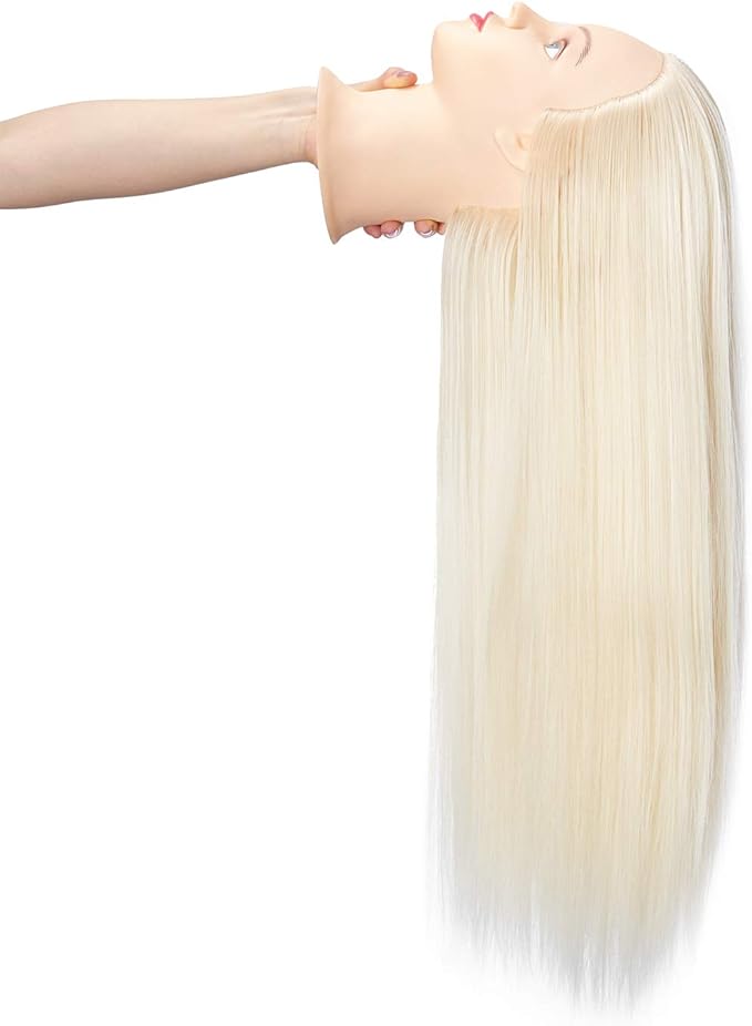 Hairingrid 26"-28" Mannequin Head Hair Styling Training Head Manikin Cosmetology Doll Head Synthetic Fiber Hair and Free Clamp Holder (Blonde)