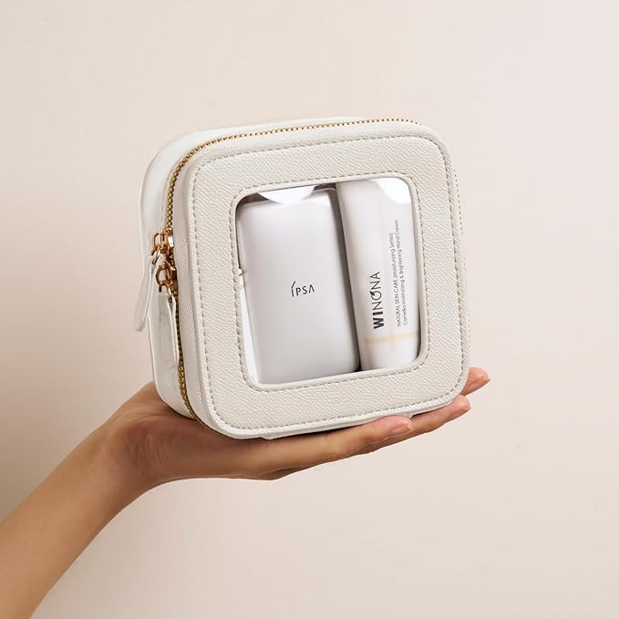 Oaque Clear Cosmetic Bag Set for Women Makeup Bag with Handle, 3 Pcs Travel Toiletry Bag Transparent Cosmetic Case Portable Make Up Organizer Bag for Essentials (White, Mini+S+L)