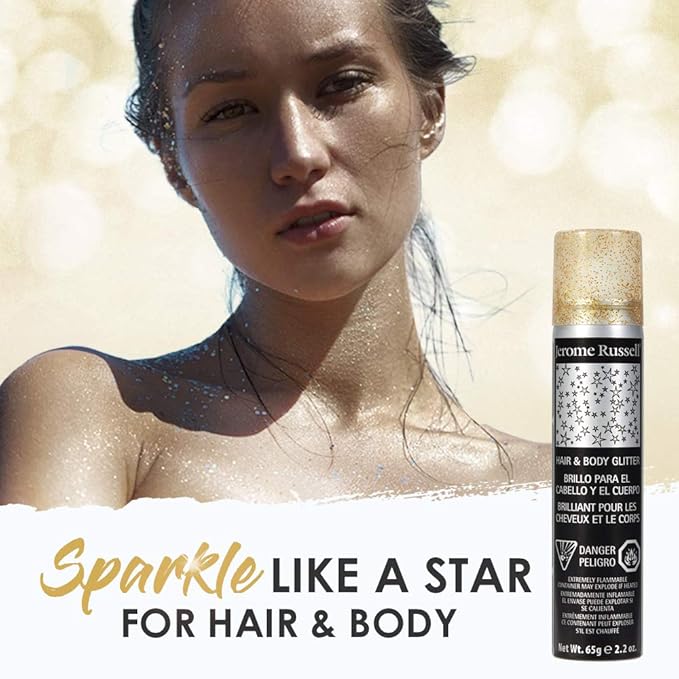 Jerome Russell Temporary Hair and Body Glitter Color Spray, Travel Spray, Lightweight, Adds Sparkly Shimmery Glow, Perfect to use On Hair, Skin, or Clothing, 2.2 oz - Glitter GOLD x 3 Pack