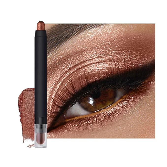 Shimmer Eyeshadow Stick –Soft Bronze Dual-Ended Creamy Pearl Eye Shadow Pencil with Built-In Smudger, Waterproof Long-Lasting High Pigment Eye Makeup for Smooth Glide 06#