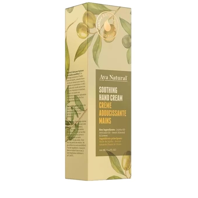 Natural Hand Cream with Olive, Jojoba & Avocado Oils - Deep Moisture for Dry, Cracked Hands - Fast-Absorbing, Non-Greasy Botanical Formula with Lemon & Almond - 100ml / 3.4 fl oz